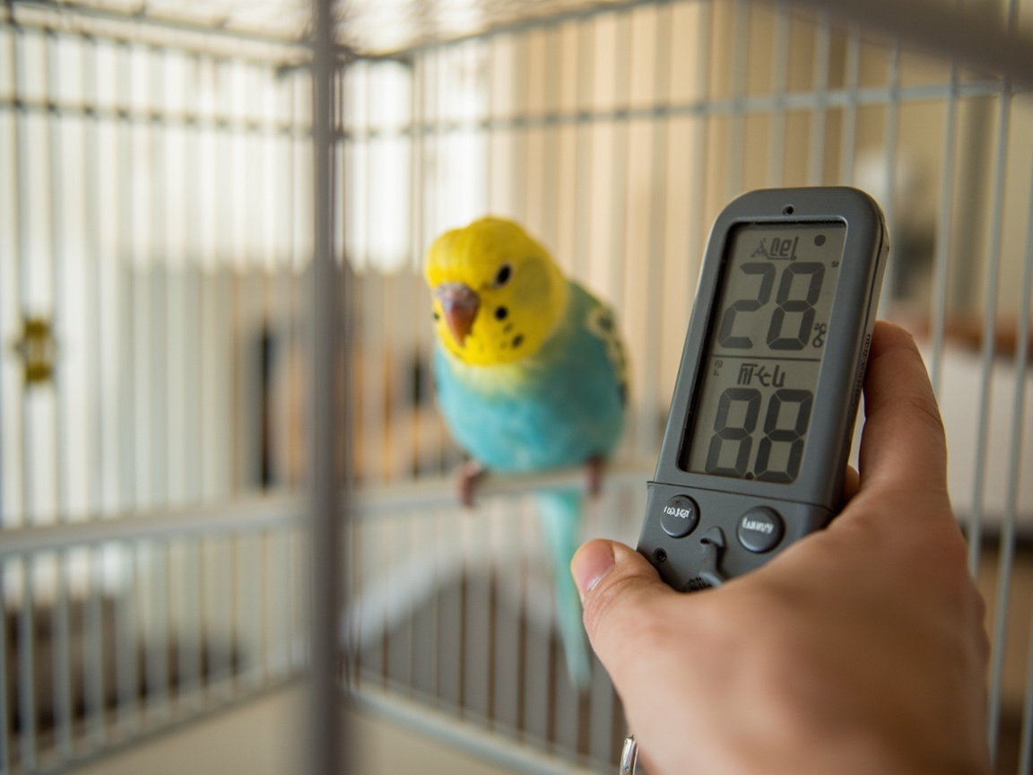 温湿度计放在鸟笼内，显示 28℃