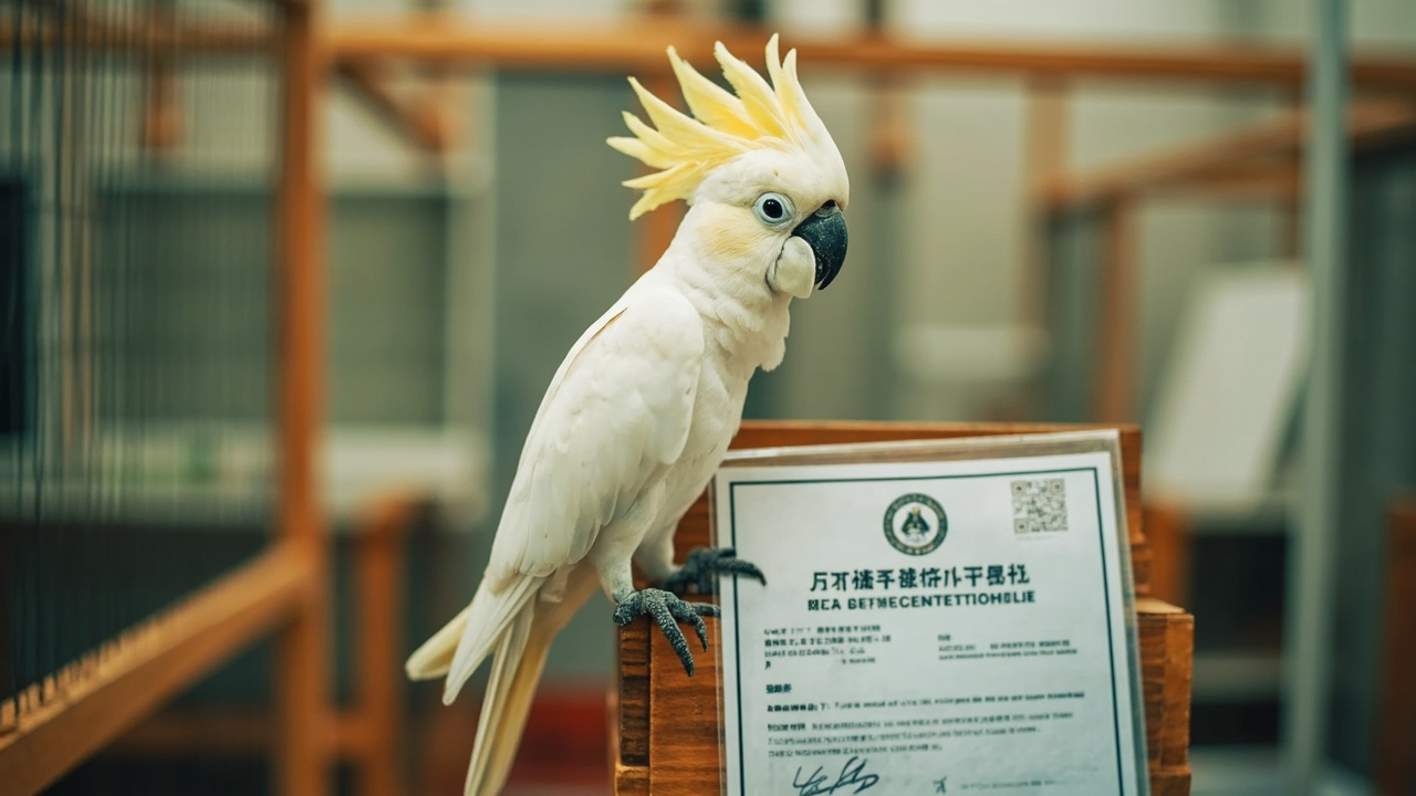 合法来源的葵花凤头鹦鹉与检疫合格证