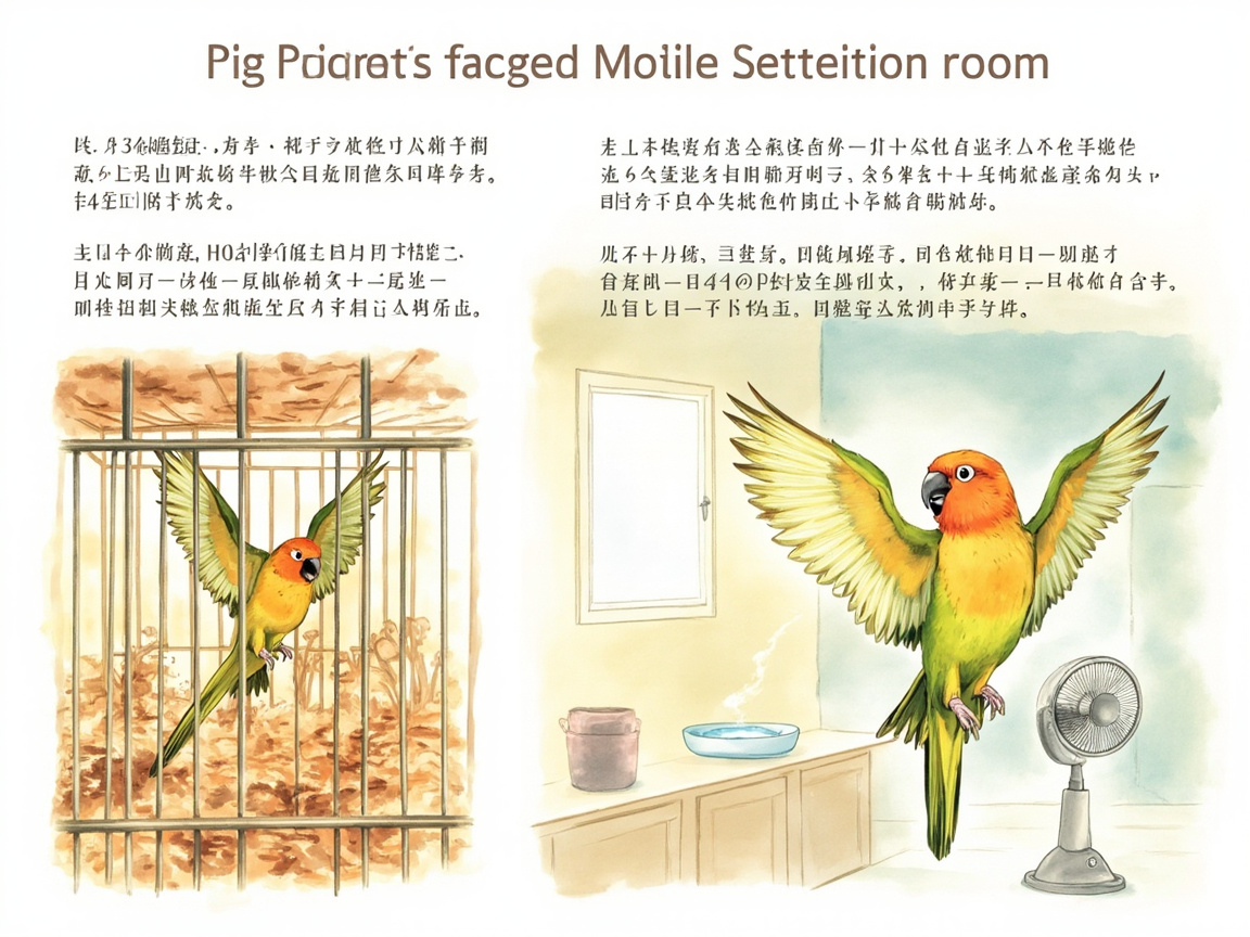 对比插图：闷热环境与通风阴凉环境下的鹦鹉状态